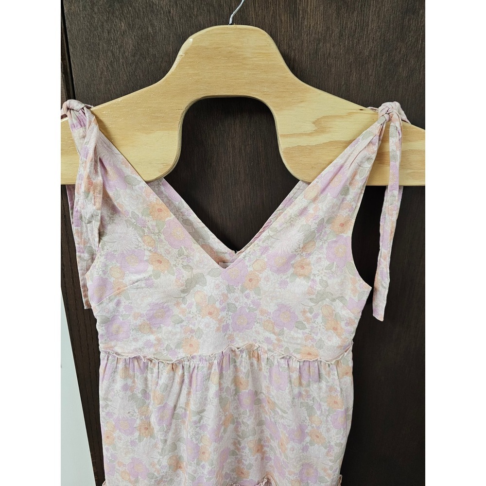 Petal + Pup Erenda Pink Floral Tiered Midi Dress Tie Shoulder Cotton Ramie Sz 6 - Picture 4 of 12